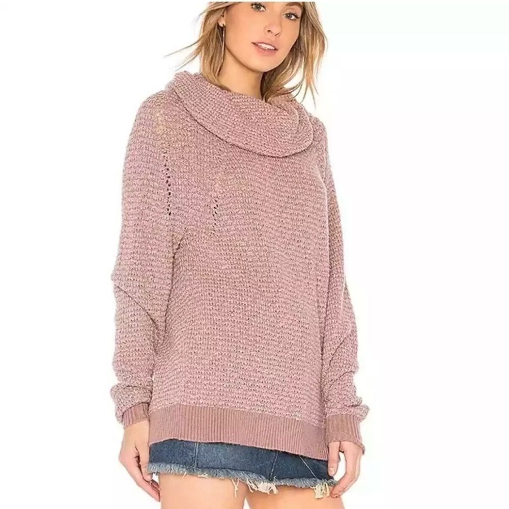Free People By Your Side Mauve Cowl Neck Sweater Pullover Size XS Cotton Blend